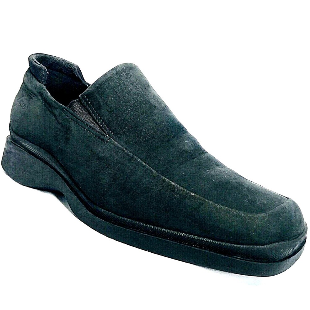 ECCO Suede Shoes Square Toe Black Twist 6 Chunky Slip-On Loafers Office Comfort